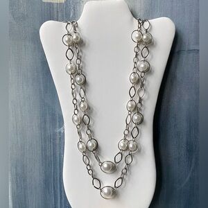 Vintage NY and Co. Silver and White Floating Faux Pearls Layered Necklace